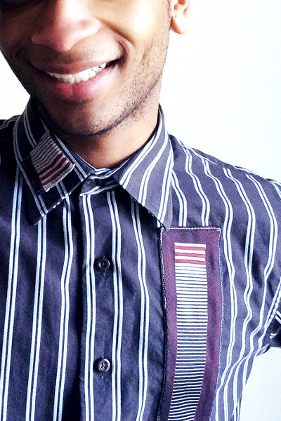 Men's Upstyled Shirt, Long Sleeve, Navy & White Striped with Bars